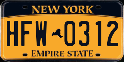 NY license plate HFW0312