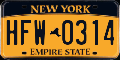 NY license plate HFW0314