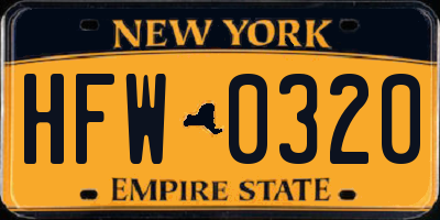 NY license plate HFW0320