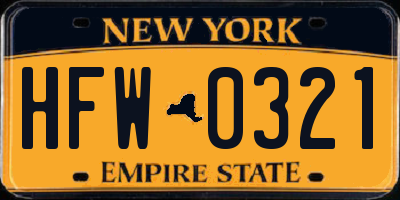 NY license plate HFW0321