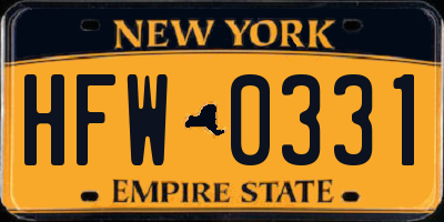 NY license plate HFW0331