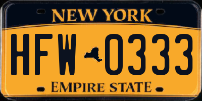 NY license plate HFW0333