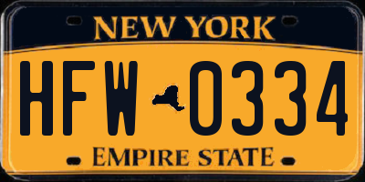 NY license plate HFW0334