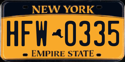NY license plate HFW0335