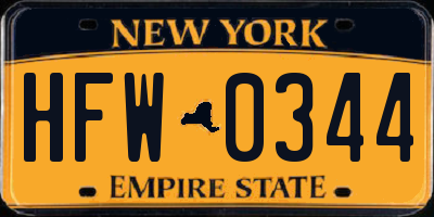 NY license plate HFW0344