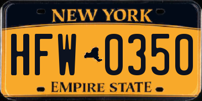 NY license plate HFW0350