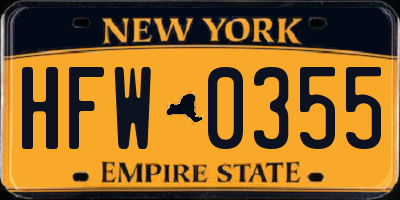 NY license plate HFW0355