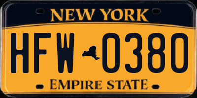 NY license plate HFW0380