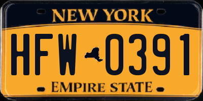 NY license plate HFW0391