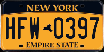 NY license plate HFW0397