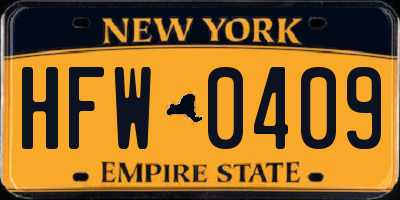 NY license plate HFW0409