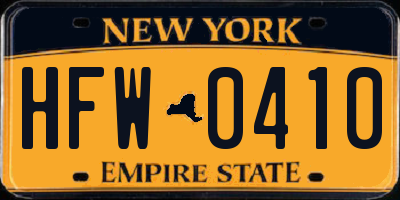 NY license plate HFW0410