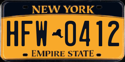 NY license plate HFW0412