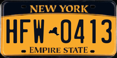 NY license plate HFW0413