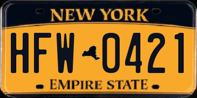 NY license plate HFW0421