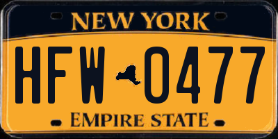 NY license plate HFW0477