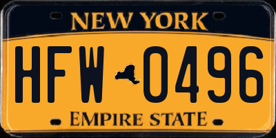 NY license plate HFW0496