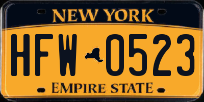 NY license plate HFW0523