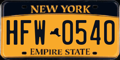 NY license plate HFW0540