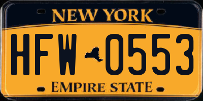 NY license plate HFW0553