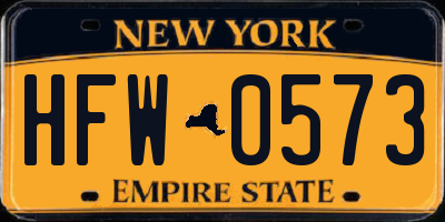 NY license plate HFW0573