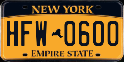 NY license plate HFW0600