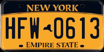 NY license plate HFW0613