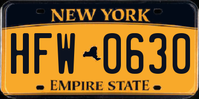 NY license plate HFW0630