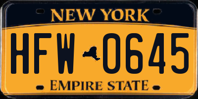 NY license plate HFW0645