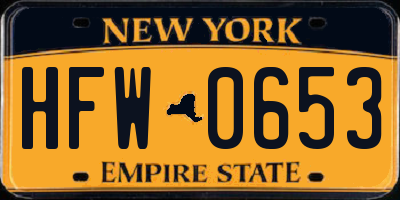 NY license plate HFW0653