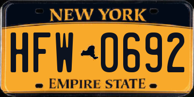 NY license plate HFW0692