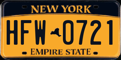 NY license plate HFW0721