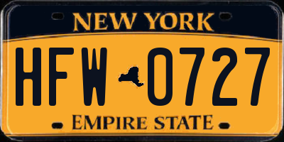 NY license plate HFW0727