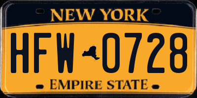 NY license plate HFW0728