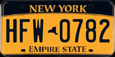NY license plate HFW0782