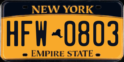 NY license plate HFW0803