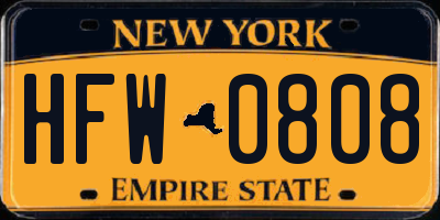 NY license plate HFW0808