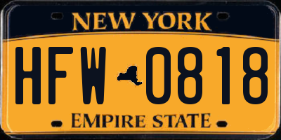 NY license plate HFW0818