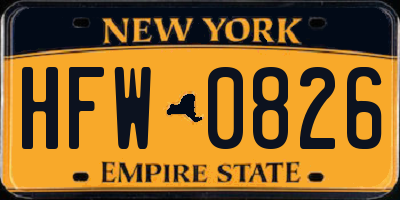 NY license plate HFW0826