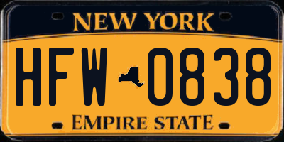 NY license plate HFW0838