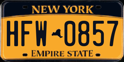 NY license plate HFW0857