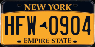 NY license plate HFW0904