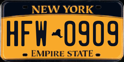 NY license plate HFW0909