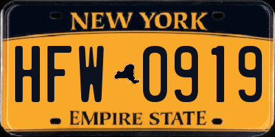NY license plate HFW0919
