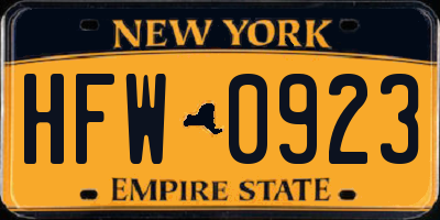 NY license plate HFW0923