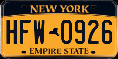 NY license plate HFW0926