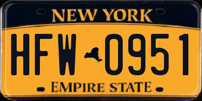 NY license plate HFW0951