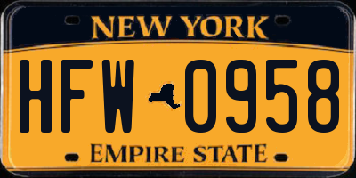 NY license plate HFW0958