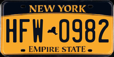NY license plate HFW0982