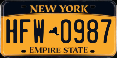 NY license plate HFW0987
